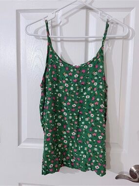 Pulse Green Floral Camisole with Pink & White Flowers
